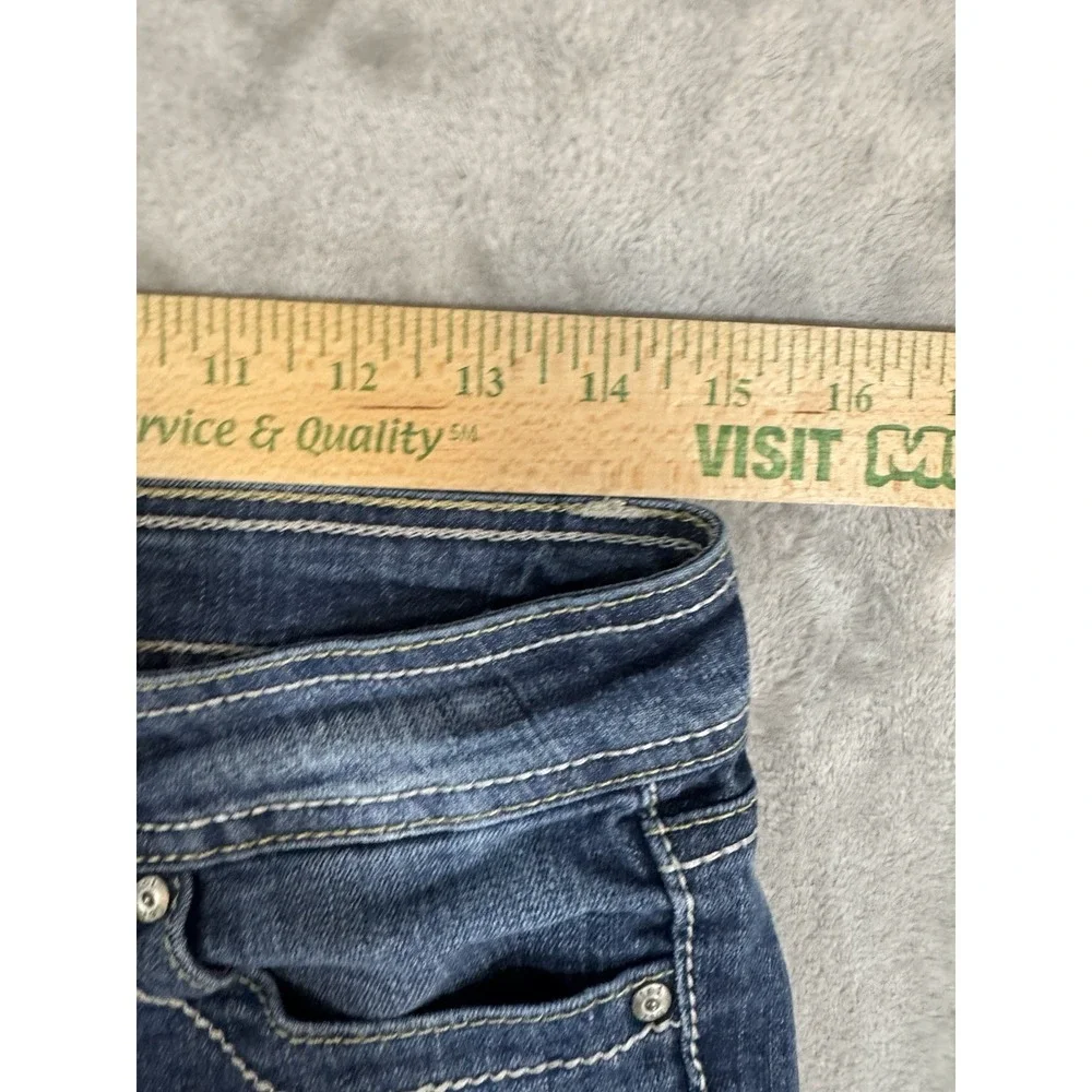 lei Jeans Juniors 7 L24 Blue Sophia Hipster Flare Stretch Denim Flap Pockets‎